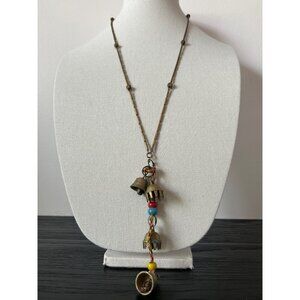VTG Brass Chain w/Brass Bells Charms Necklace Handmade OOAK Bohemian Artisan